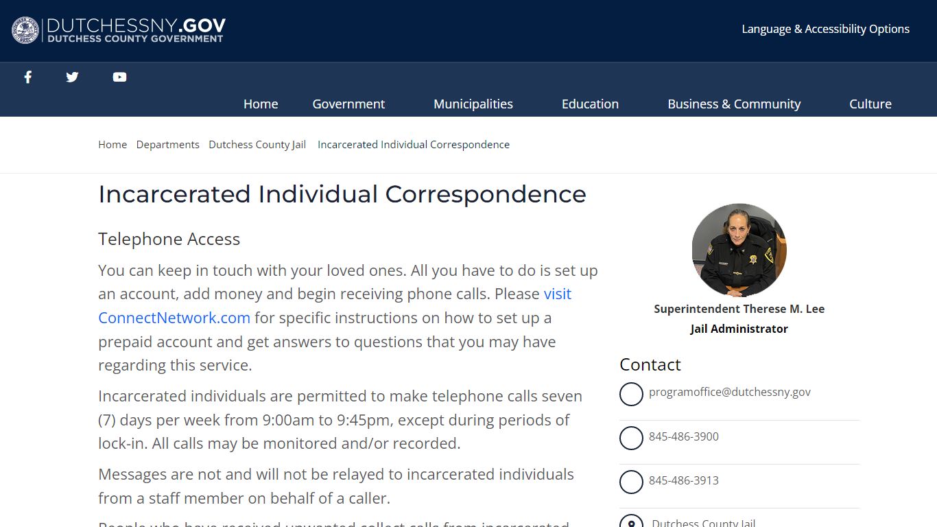 Incarcerated Individual Correspondence - Dutchess County Government