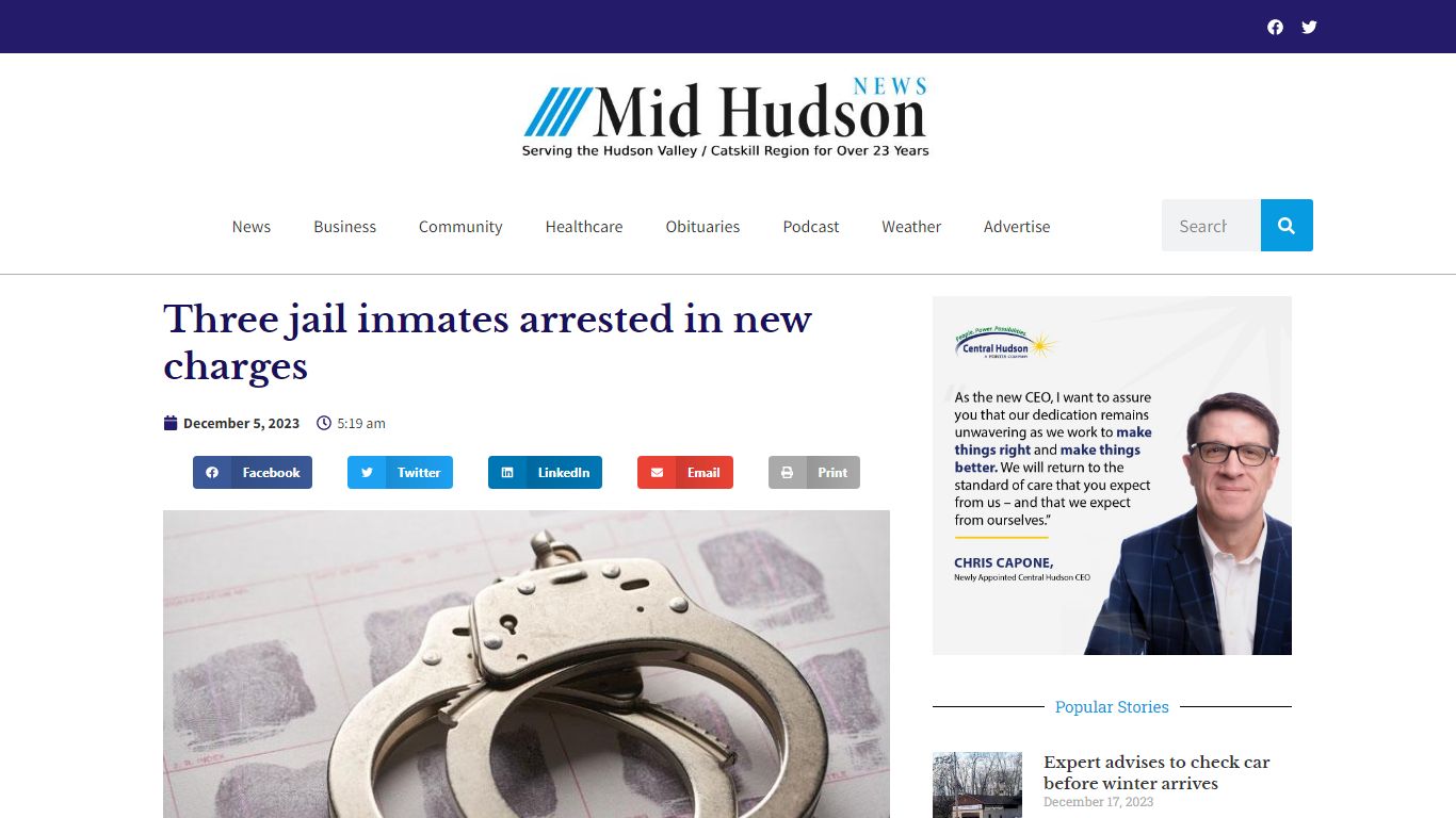 Three jail inmates arrested in new charges - Mid Hudson News